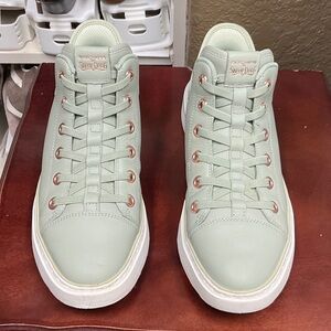 Snoop Dogg Skechers Slip-Ins Sage Green High-Tops with Rose Gold Details